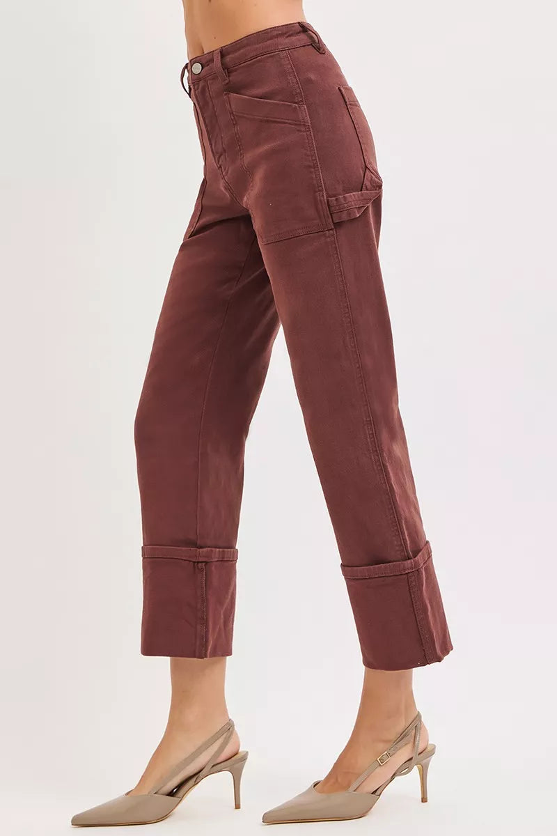 RISEN Full Size High Rise Wide Straight Cuffed Patch Jeans Plus Size - Be Bliss Boutique