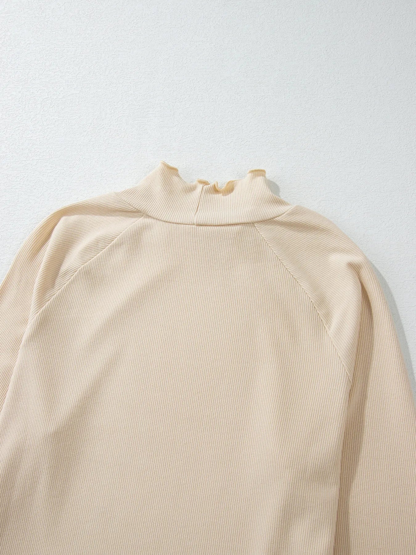 Ribbed Knit Lettuce Trim Mock Neck Long Sleeve Top -  Be Bliss Boutique