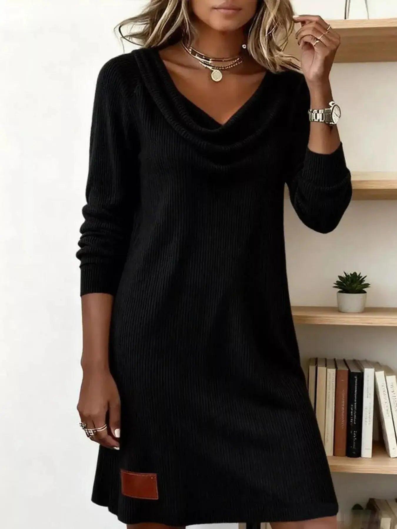 Casual Cowl Neck Ribbed Knit Mini Dress - Be Bliss Boutique