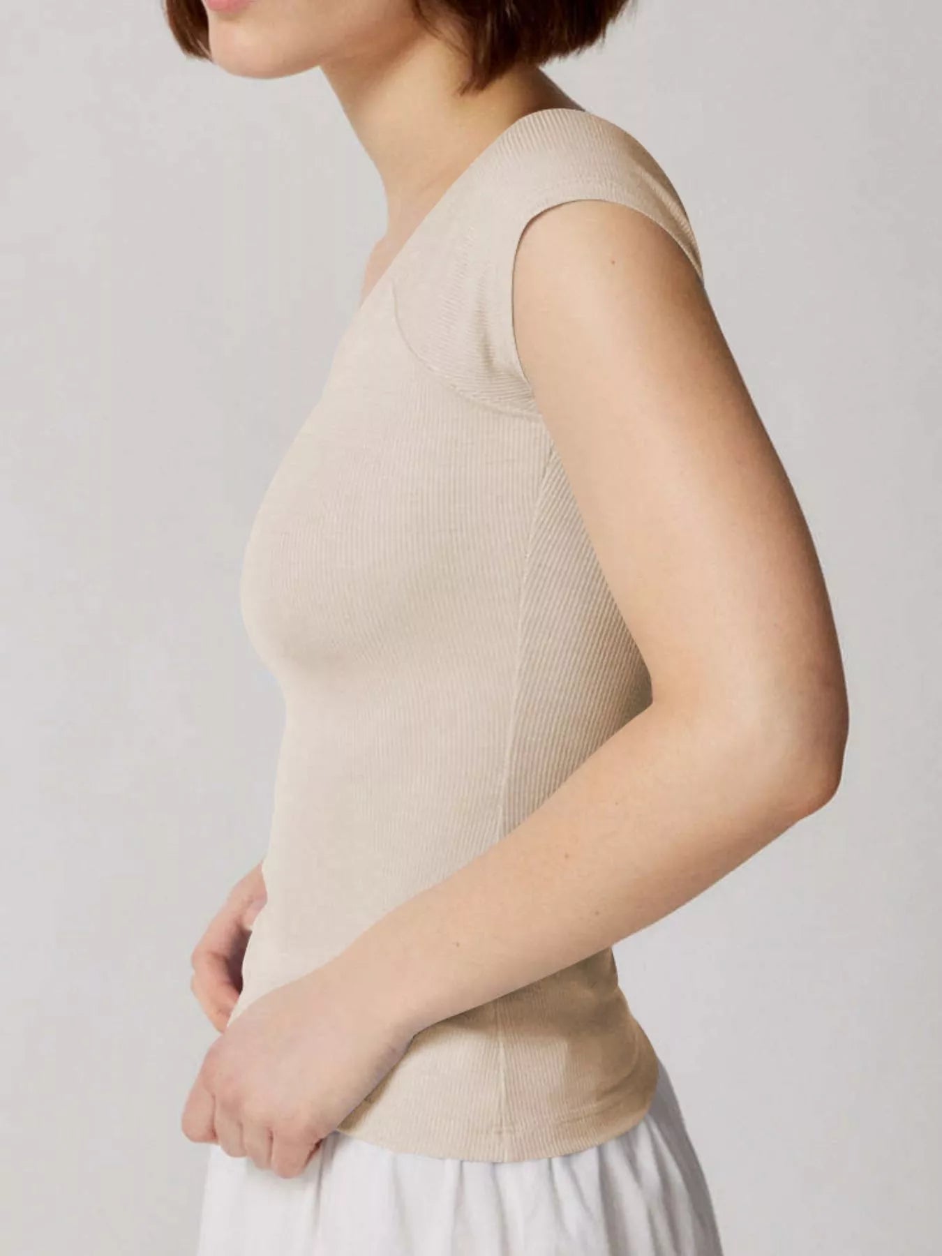 Ribbed V-Neck Cap Sleeve Fitted T-Shirt - Be Bliss Boutique