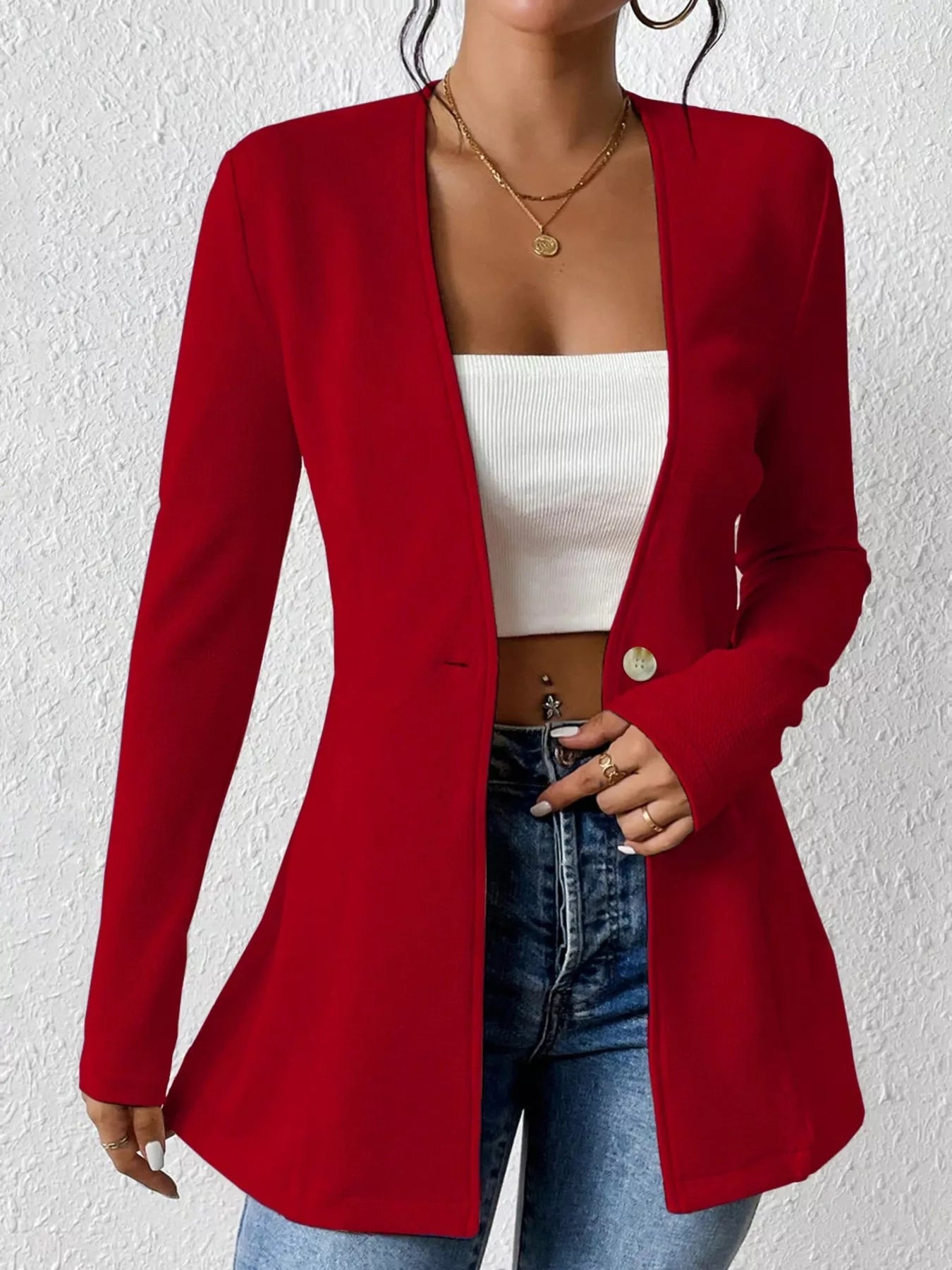 One Button Long Sleeve Blazer - Be Bliss Boutique