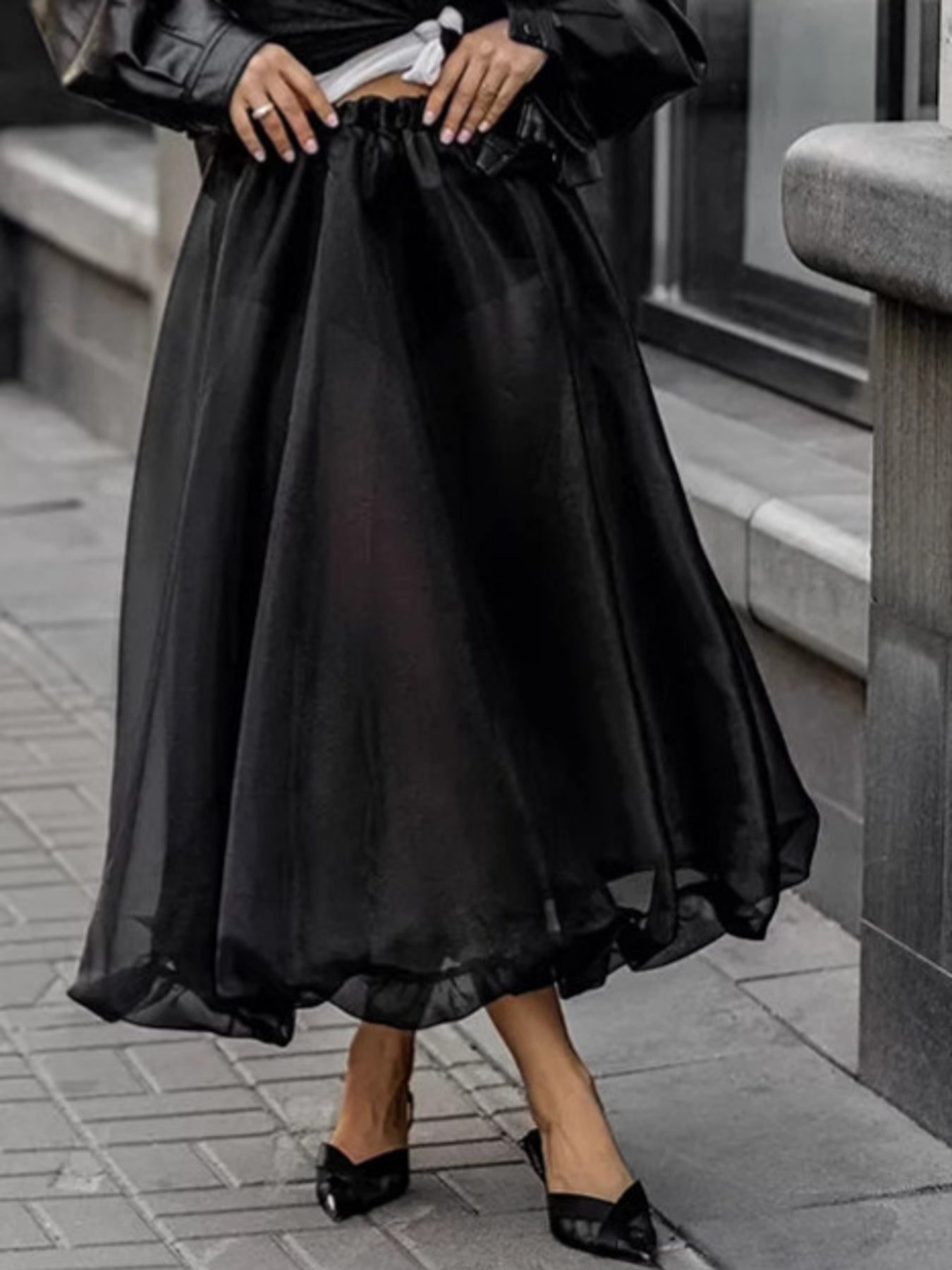 Sheer Flowy Elastic Waist Midi Skirt - Be Bliss Boutique
