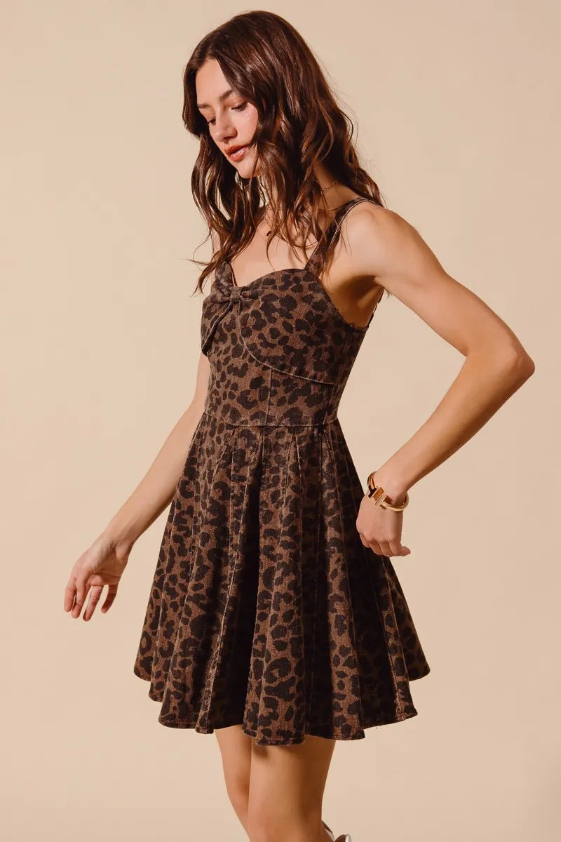 SO ME Mineral Washed Leopard Flare Cami Dress -  Be Bliss Boutique