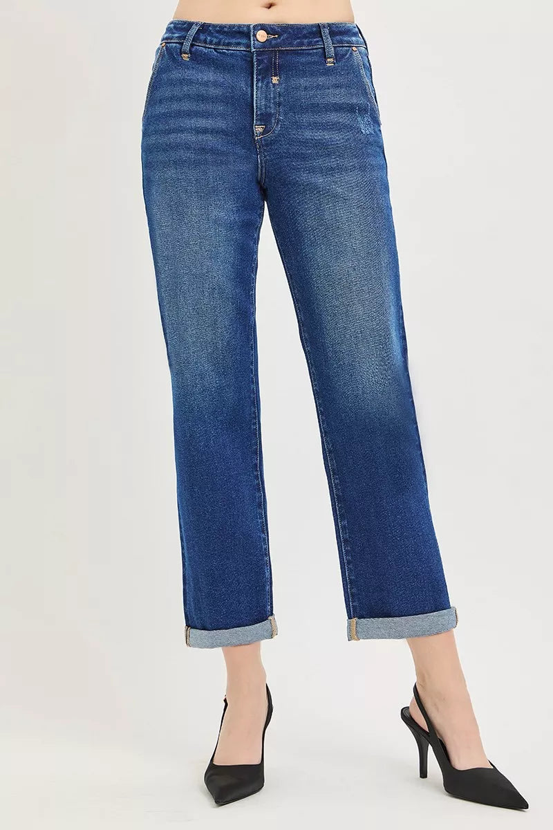 RISEN Slouchy Cropped Boyfriend Jeans with Cuffed Hem - Be Bliss Boutique