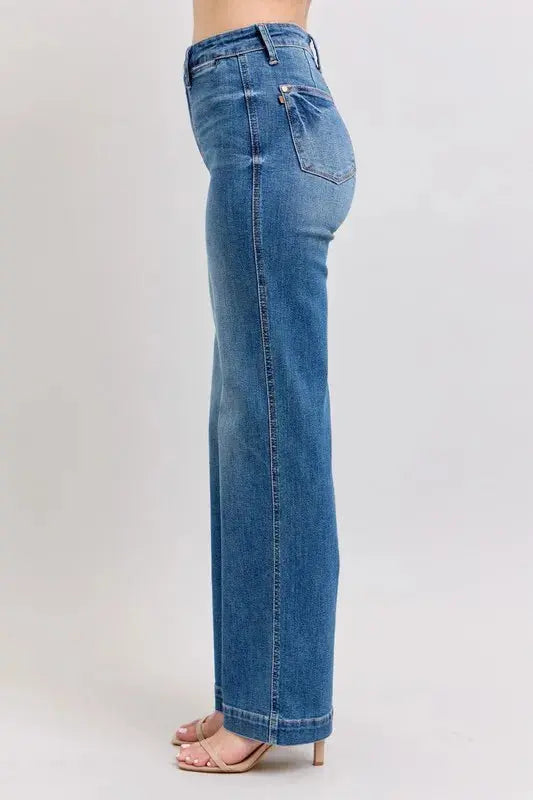 Judy Blue Full Size/Plus Size High Waist Contrast Thread Straight Jeans | Be Bliss Boutique