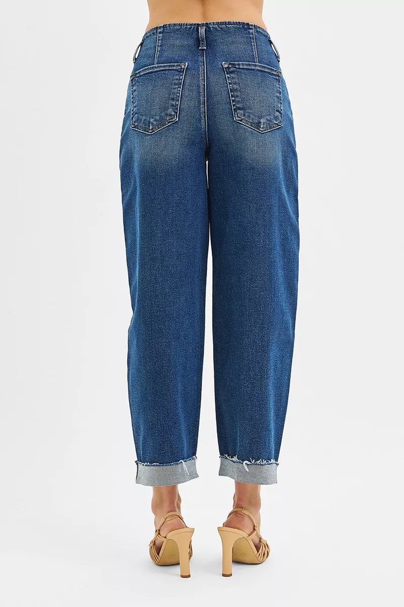 RISEN High Rise Fit Barrel Cuffed Jeans - Be Bliss Boutique