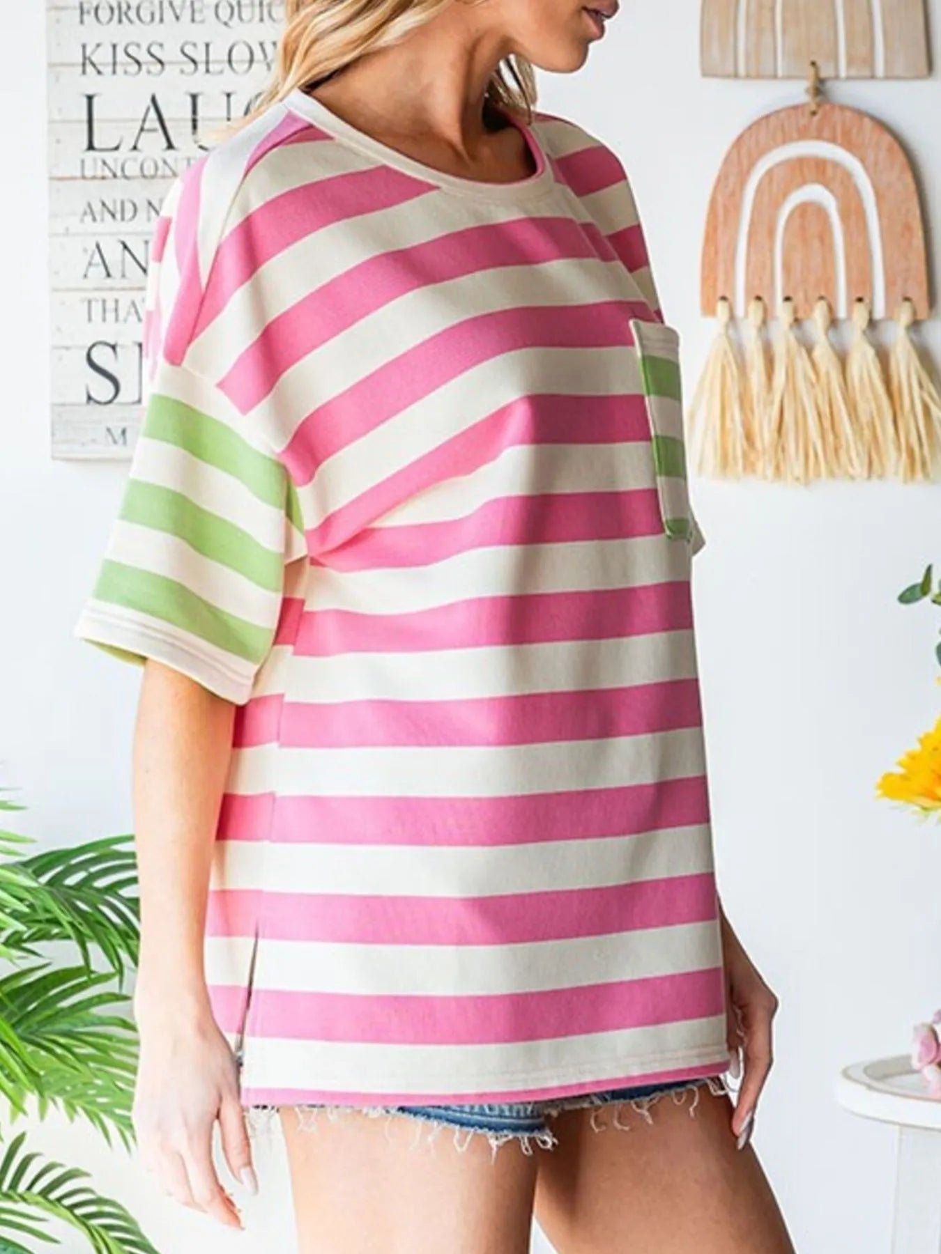 Striped Oversized Short Sleeve T-Shirt -  Be Bliss Boutique