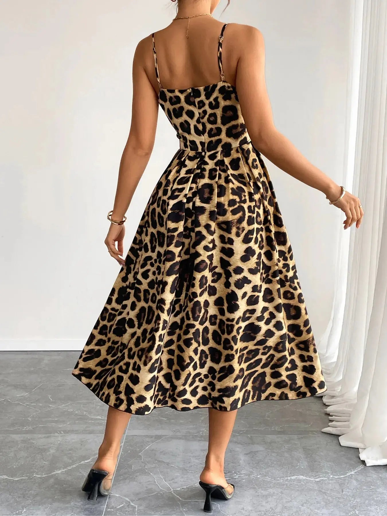 Leopard Print Cami Midi Dress with Adjustable Straps |  Be Bliss Boutique