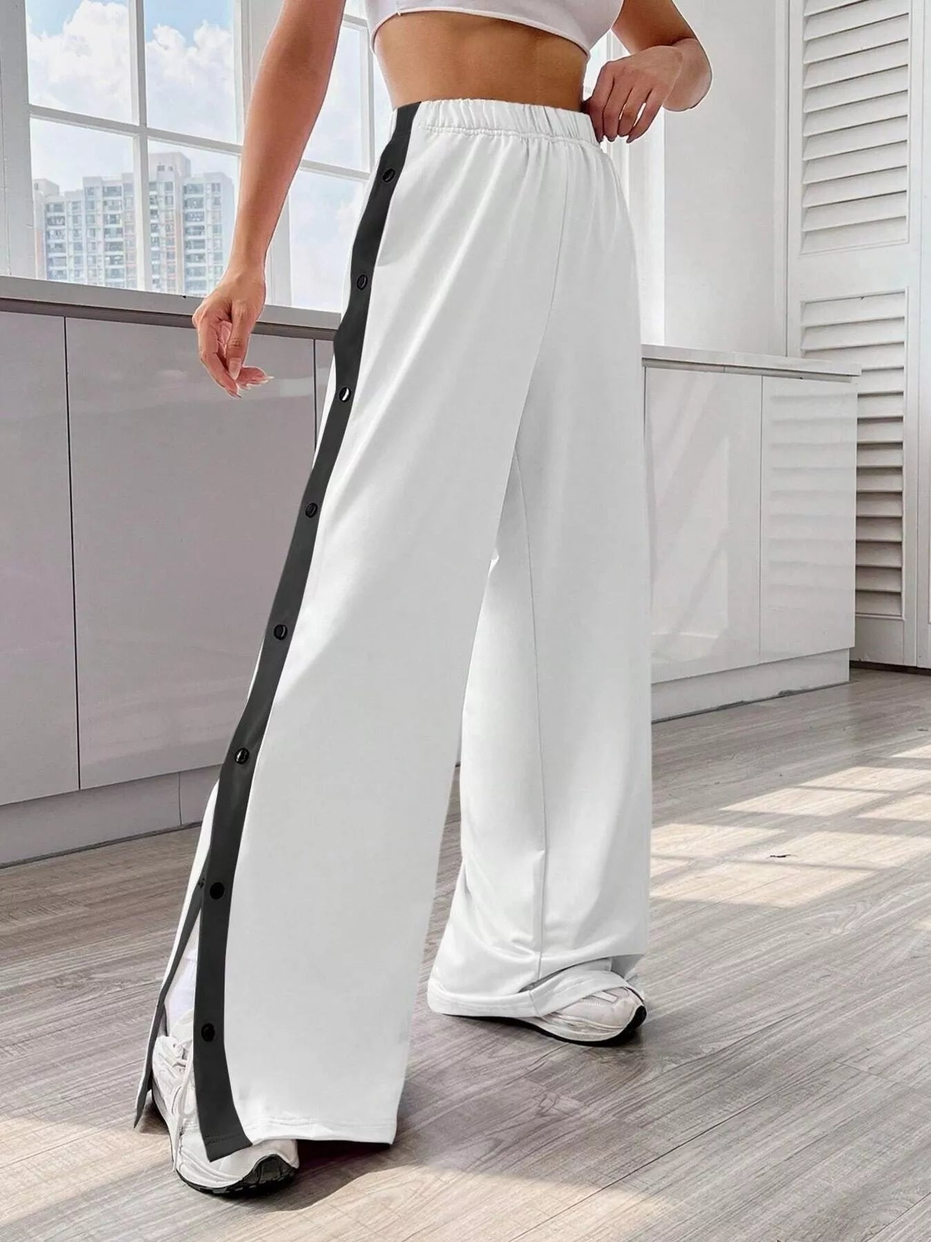 Two-Tone Side Snap Wide Leg Pants -  Be Bliss Boutique