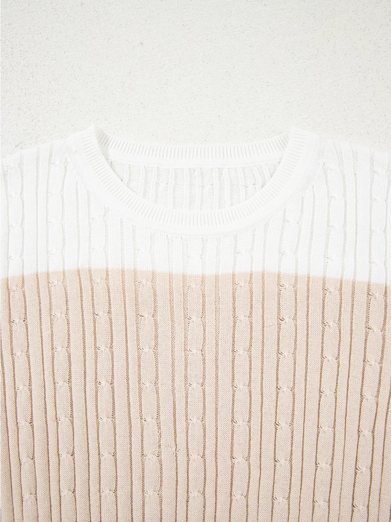 Colorblock Cable Knit Round Neck Sweater - Be Bliss Boutique