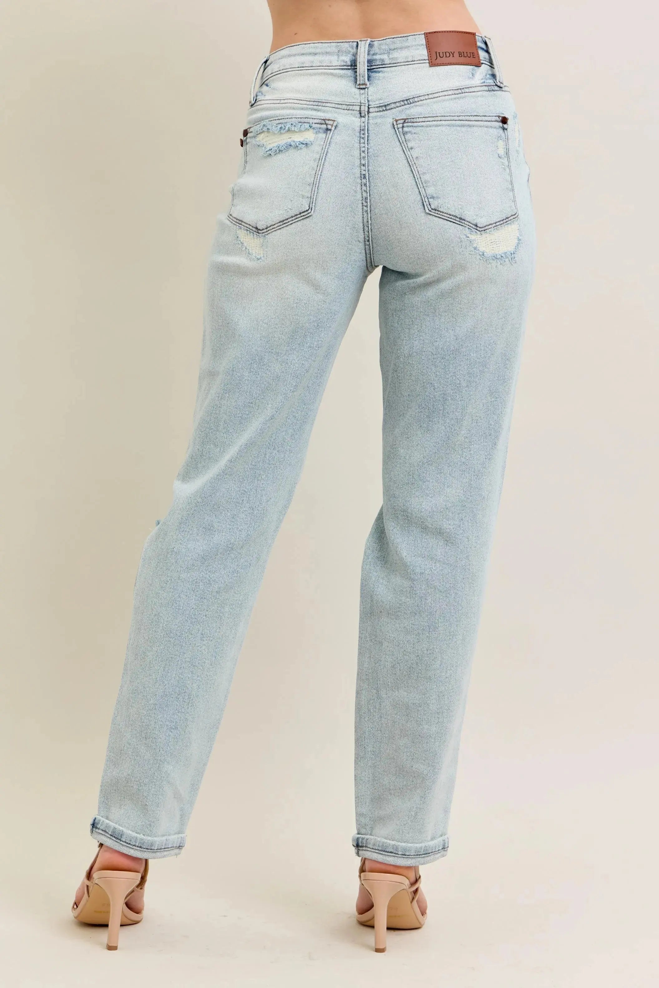 Judy Blue Full Size / Plus Size Mr Repair Stitch Detail Destroy Single Cuff Boyfriend Jeans |  Be Bliss Boutique