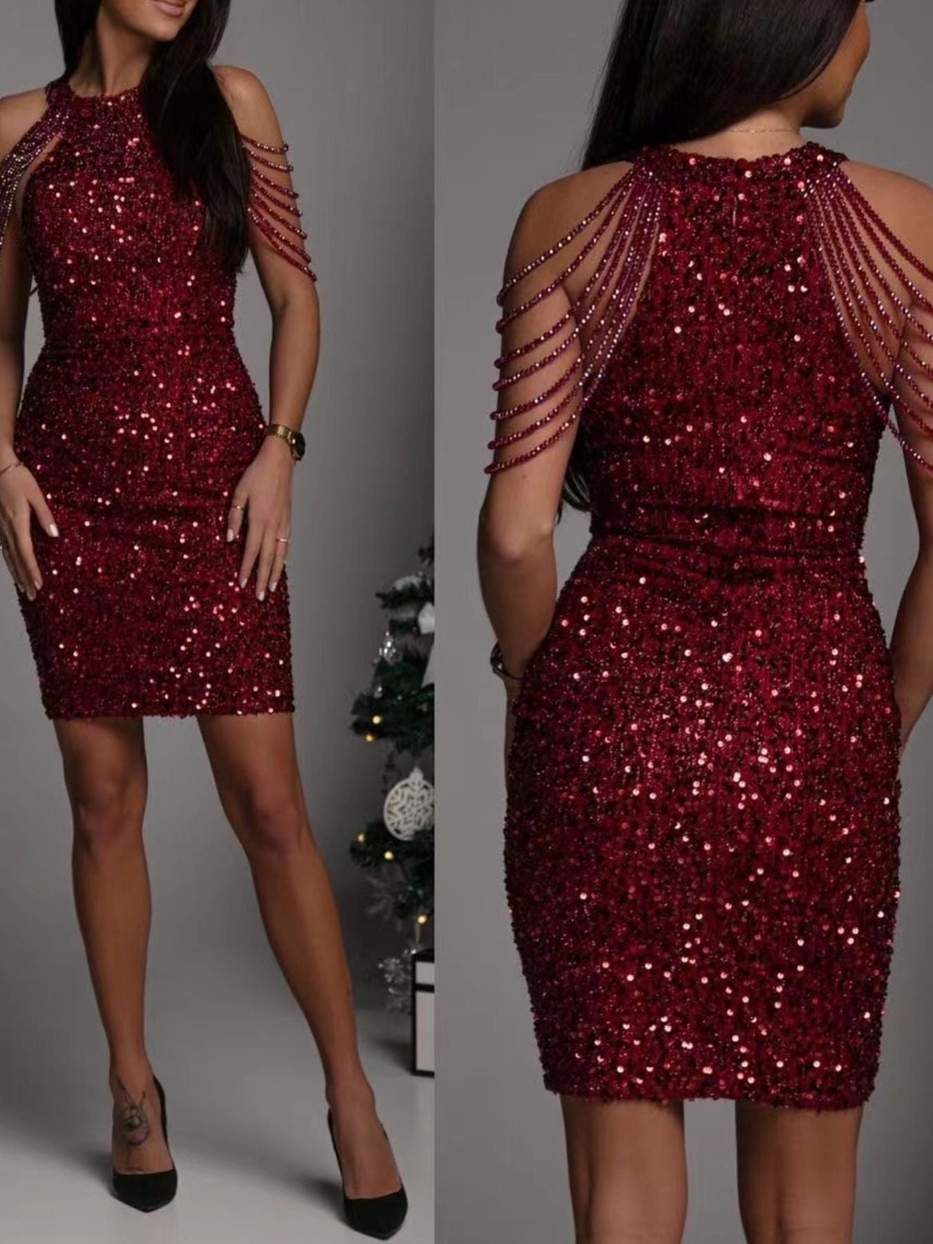 Full Size Sequin Embellished Bodycon Mini Dress - Be Bliss Boutique