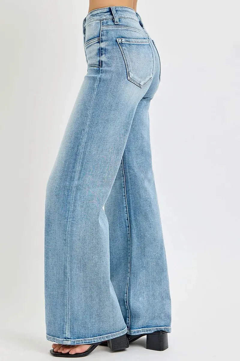 RISEN Full Size/Plus Size  Mid Rise Wide Jeans with Front Patch Pocket | Be Bliss Boutique