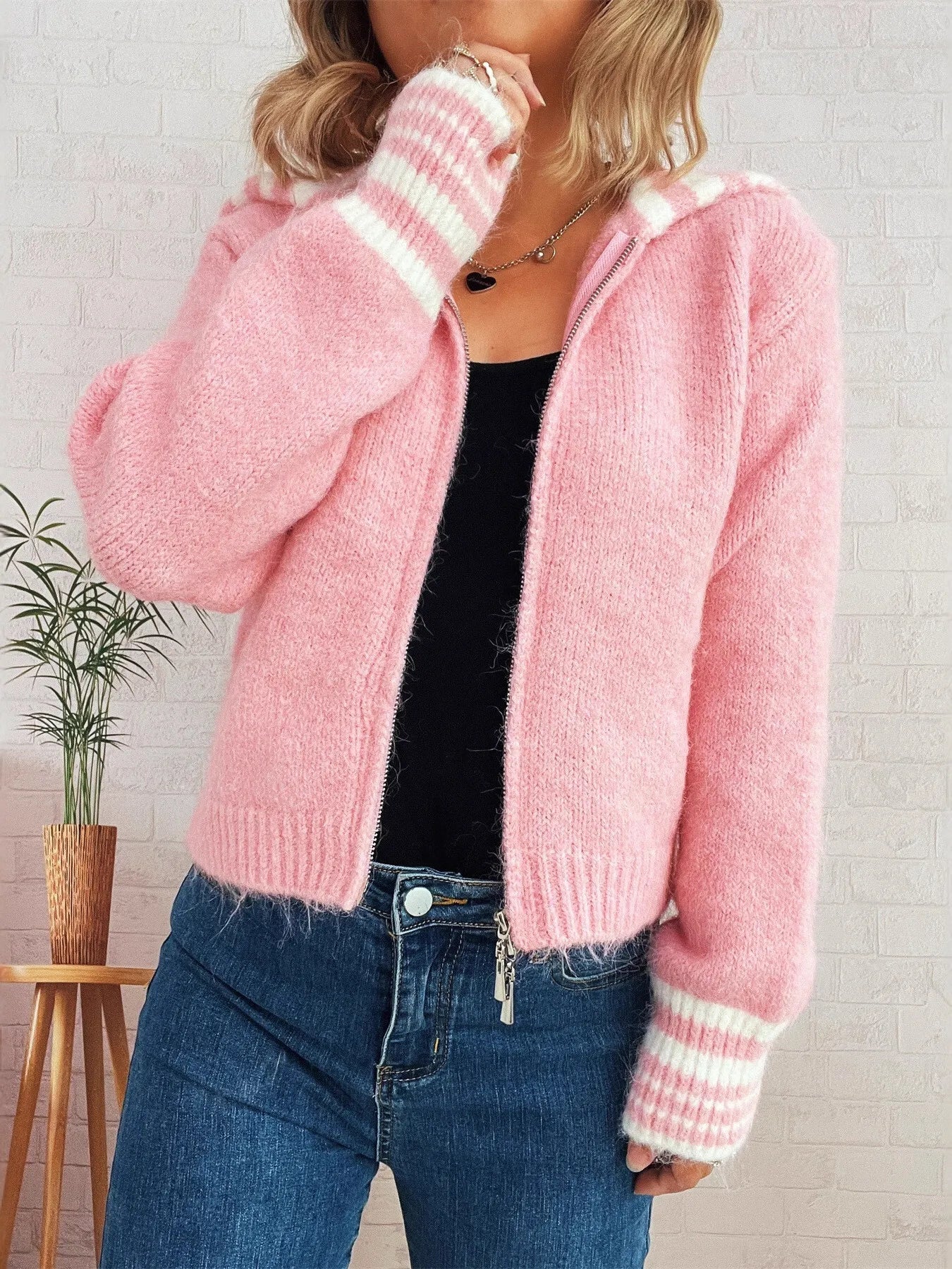Striped Zip-Up Cardigan -  Be Bliss Boutique