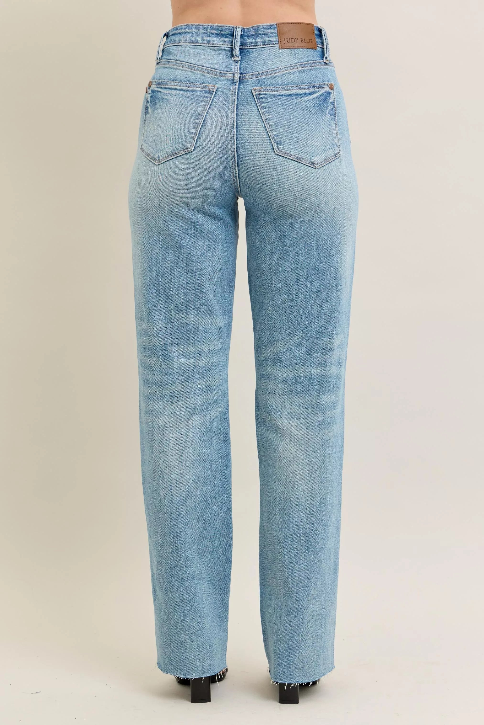 Judy Blue Full Size High Waist  Rigid Magic Star Shaped Destroy 90's Straight Jeans Plus Size - Be Bliss Boutique