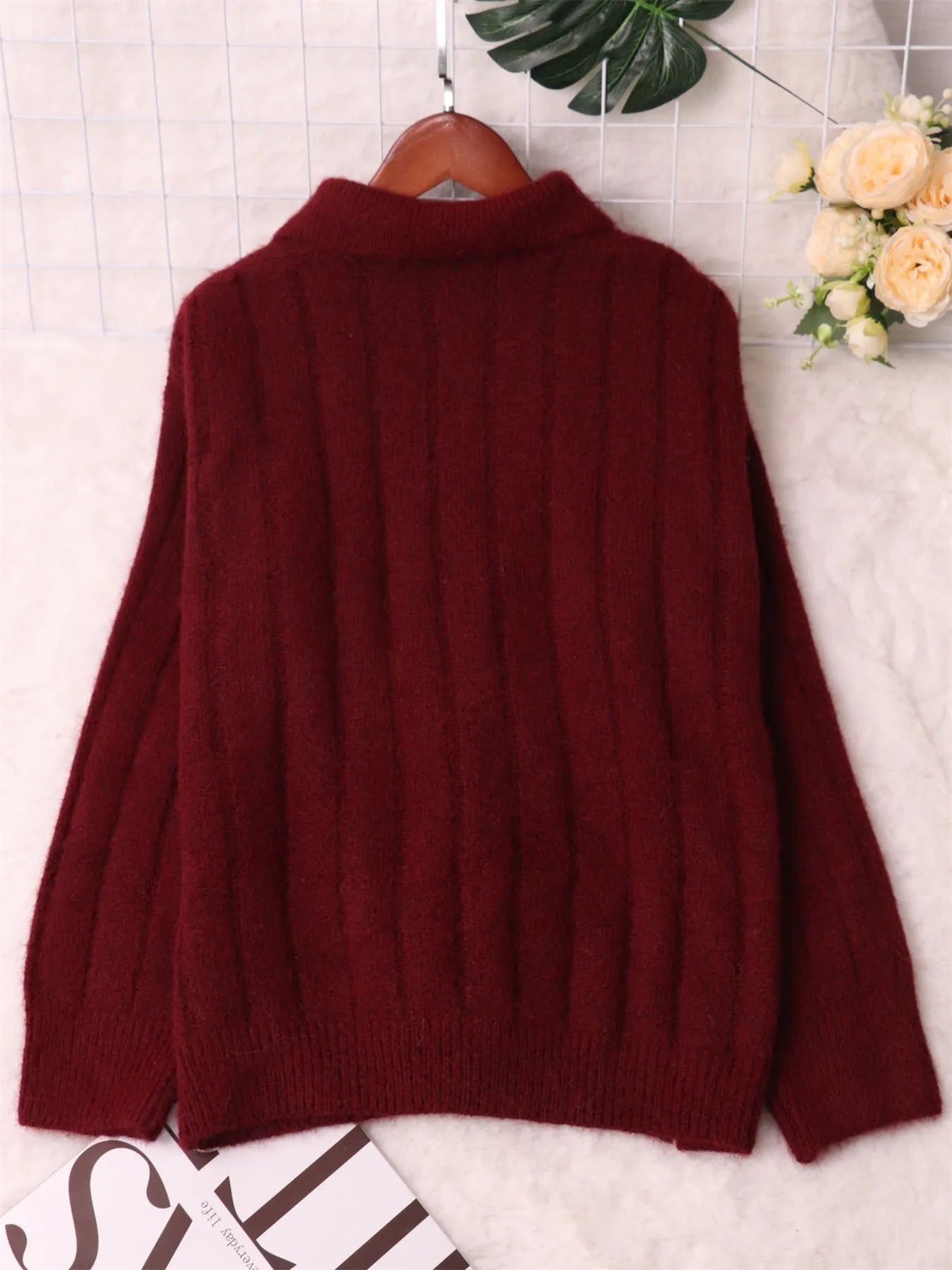 Ribbed Hem Quarter Zip Sweater -  Be Bliss Boutique