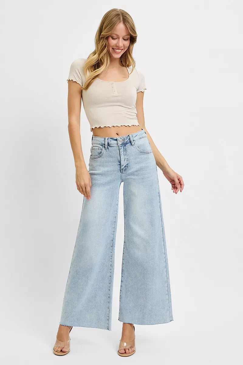 RISEN Full Size High Rise Ankle Wide Palazzo Jeans Plus Size - Be Bliss Boutique