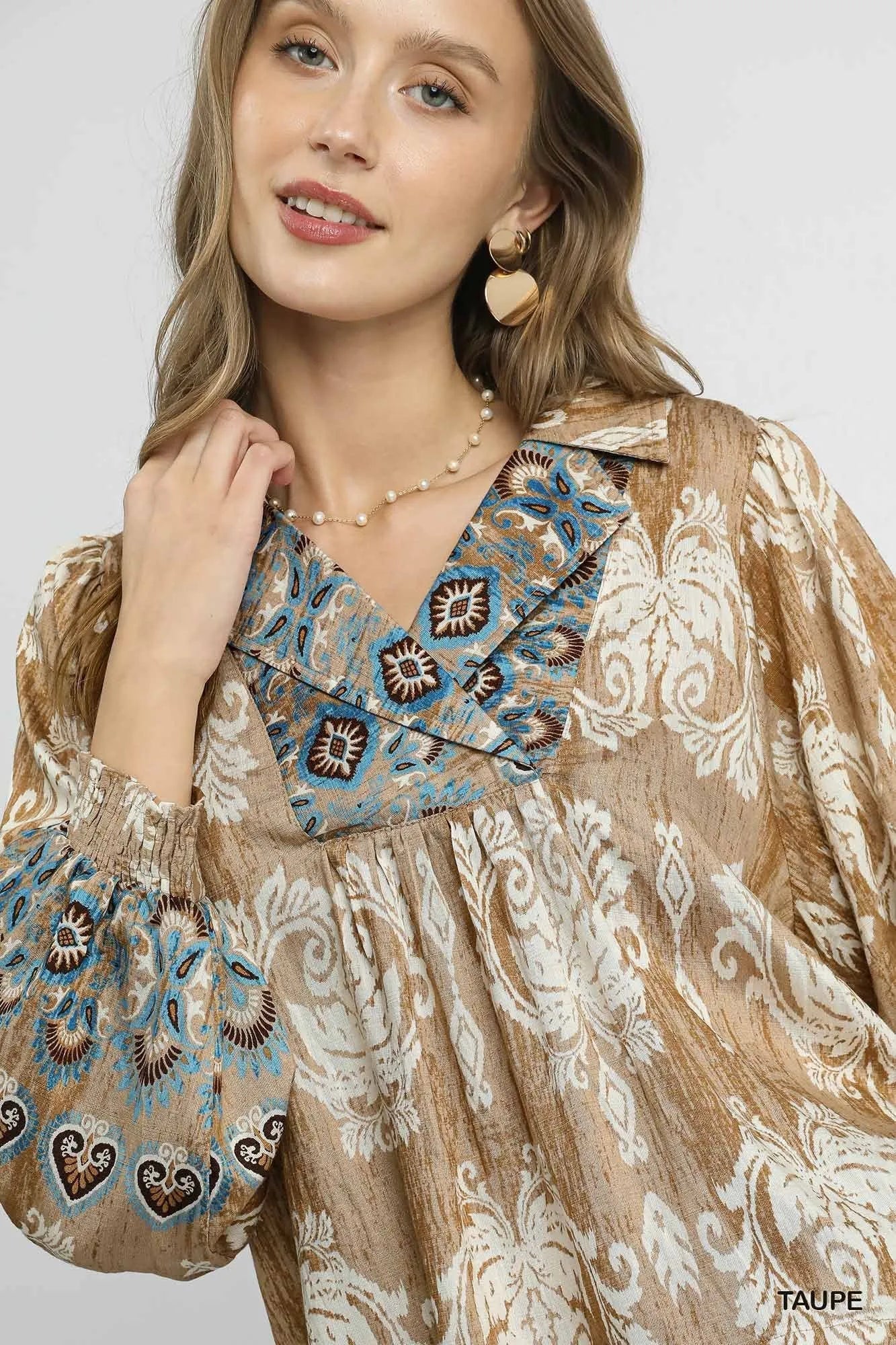 Umgee Floral Boho Blouse with Scalloped Hem -  Be Bliss Boutique