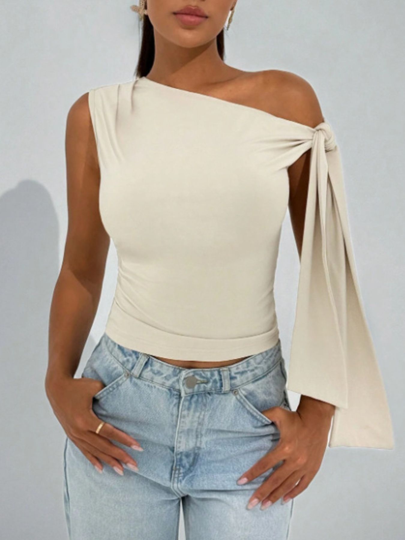 Tie Detail One Shoulder Top - Be Bliss Boutique