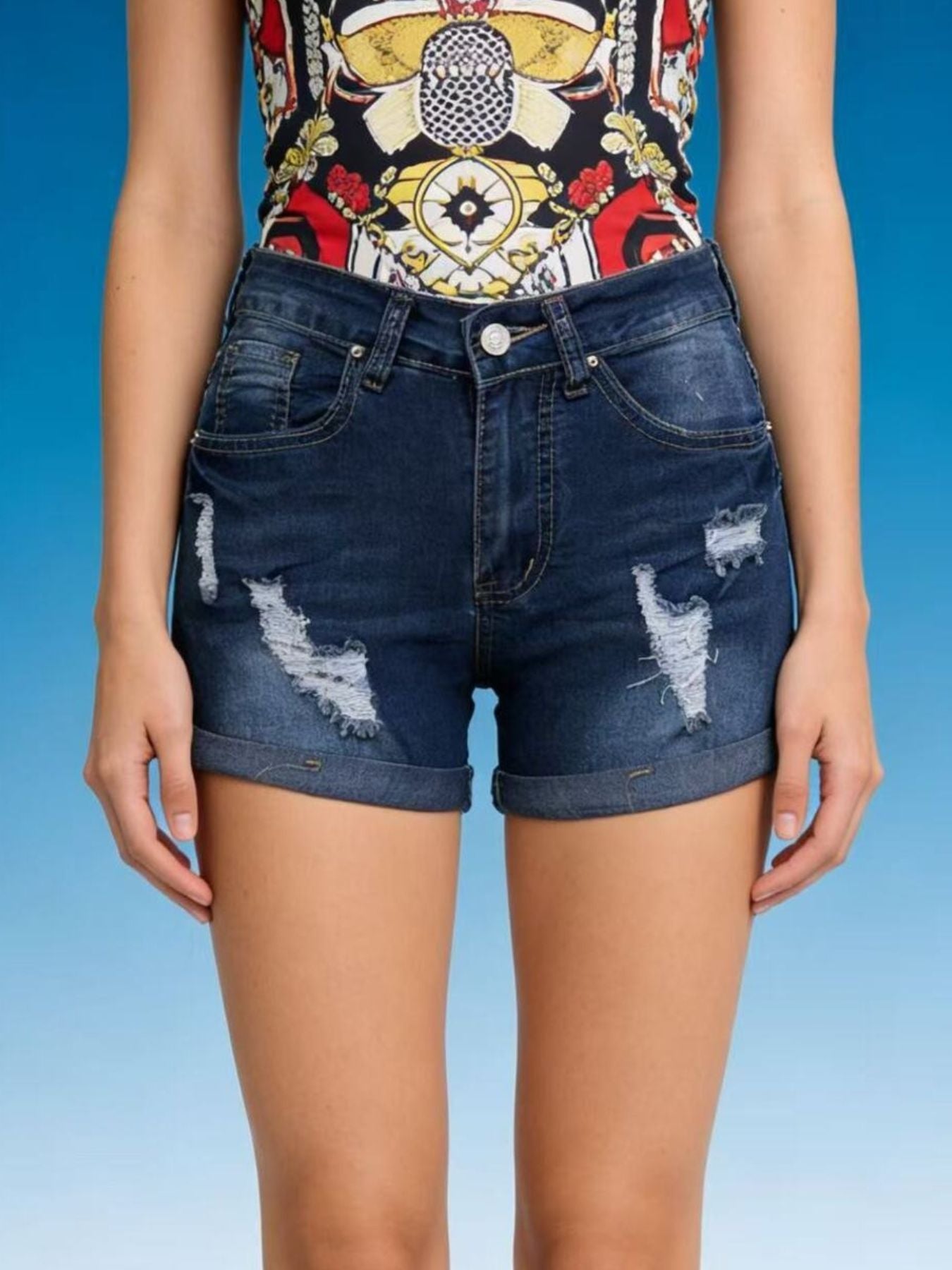 Washed Distressed Denim Shorts - Be Bliss Boutique