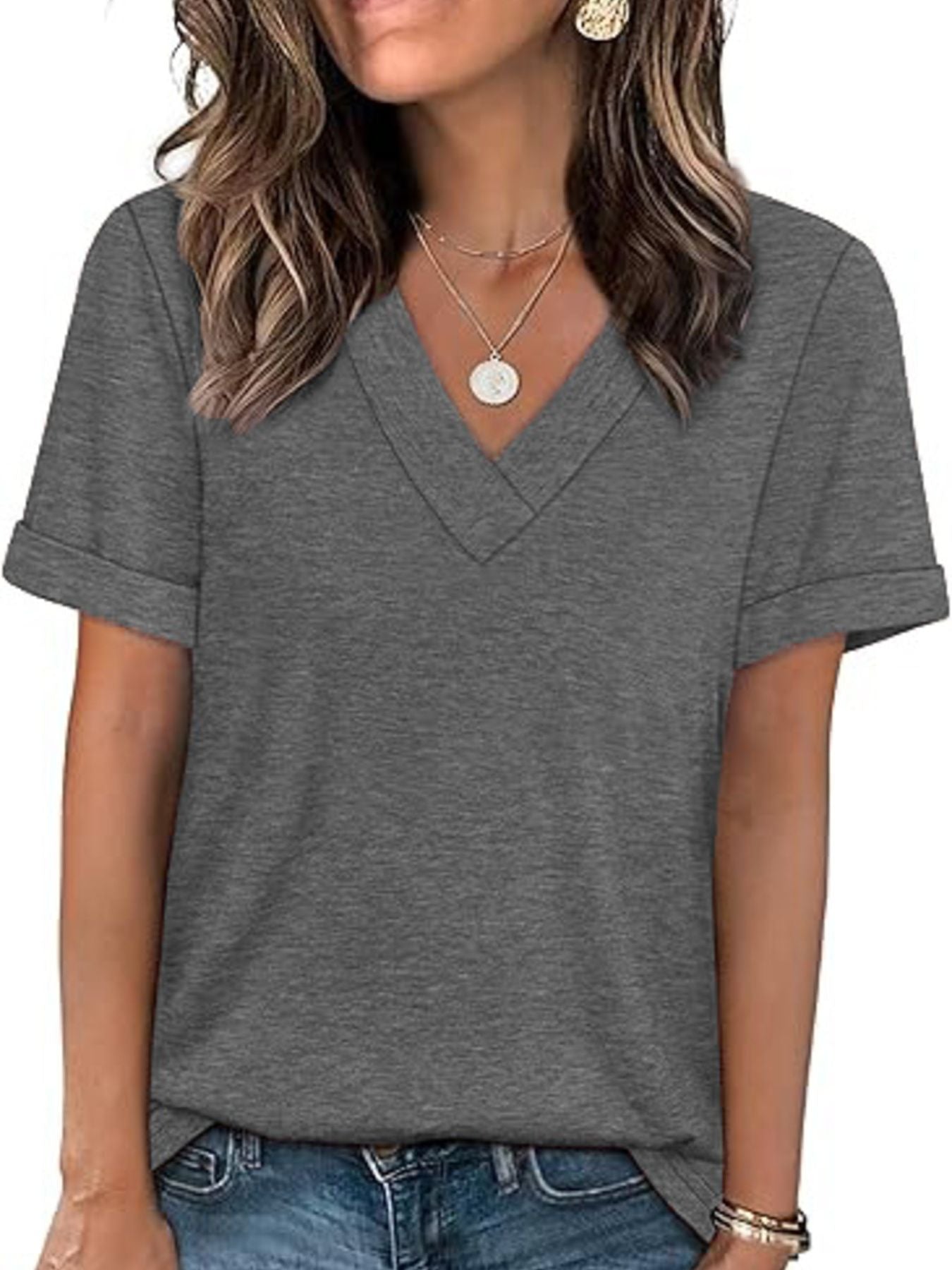 Casual V Neck Short Sleeve T Shirt - Be Bliss Boutique
