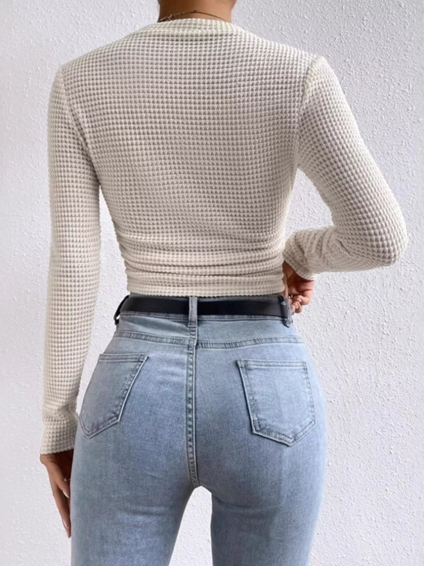 Waffle Knit Long Sleeve T-Shirt - Be Bliss Boutique