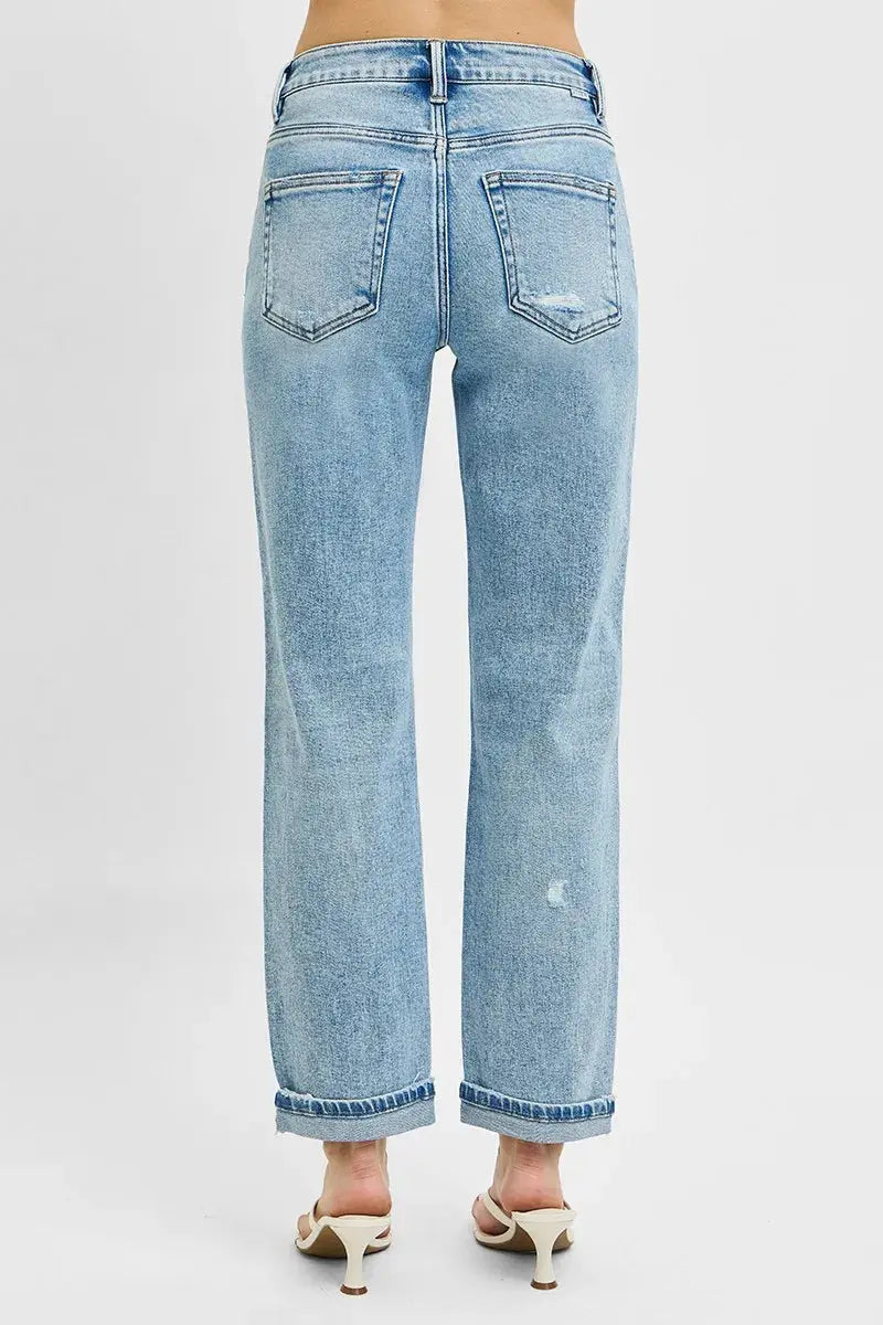 RISEN Full Size High Rise Ankle Boyfriend Distressed Jeans | Be Bliss Boutique