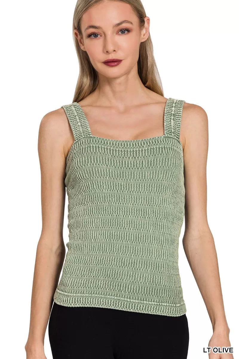 Zenana Seamless Winkle Stone Washed Tank Top - Be Bliss Boutique