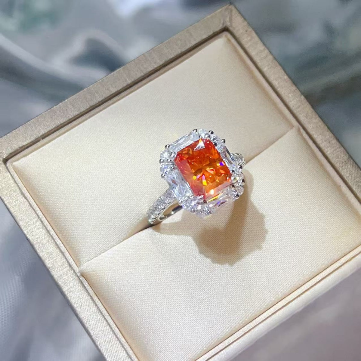 3 Carat Emerald Cut Moissanite Halo Ring - Be Bliss Boutique