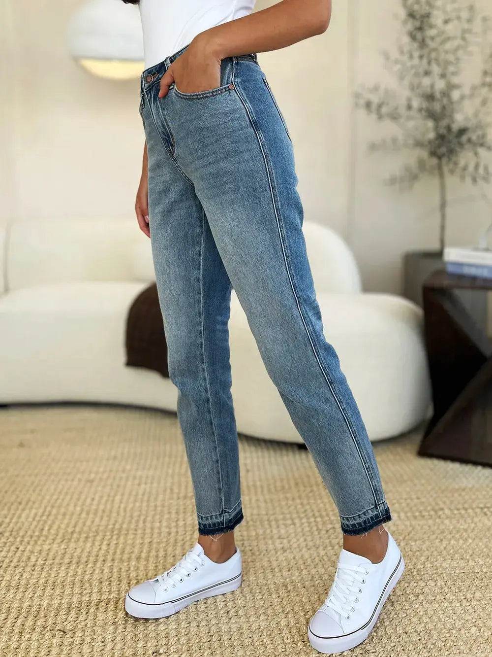 Judy Blue Full/Plus Size Mid Rise Rigid Magic Release Hem Jeans | Be Bliss Boutique