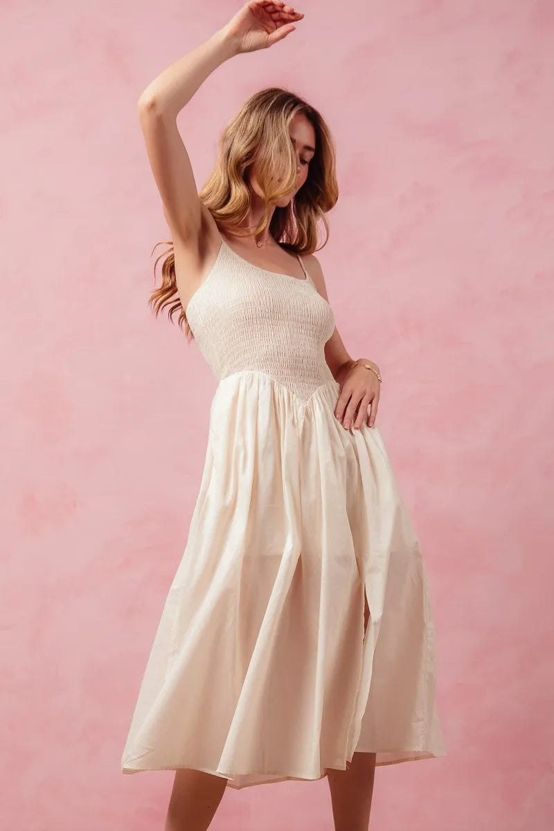 SO ME Smocked Sleeveless Everyday Casual Midi Dress with Slit -  Be Bliss Boutique