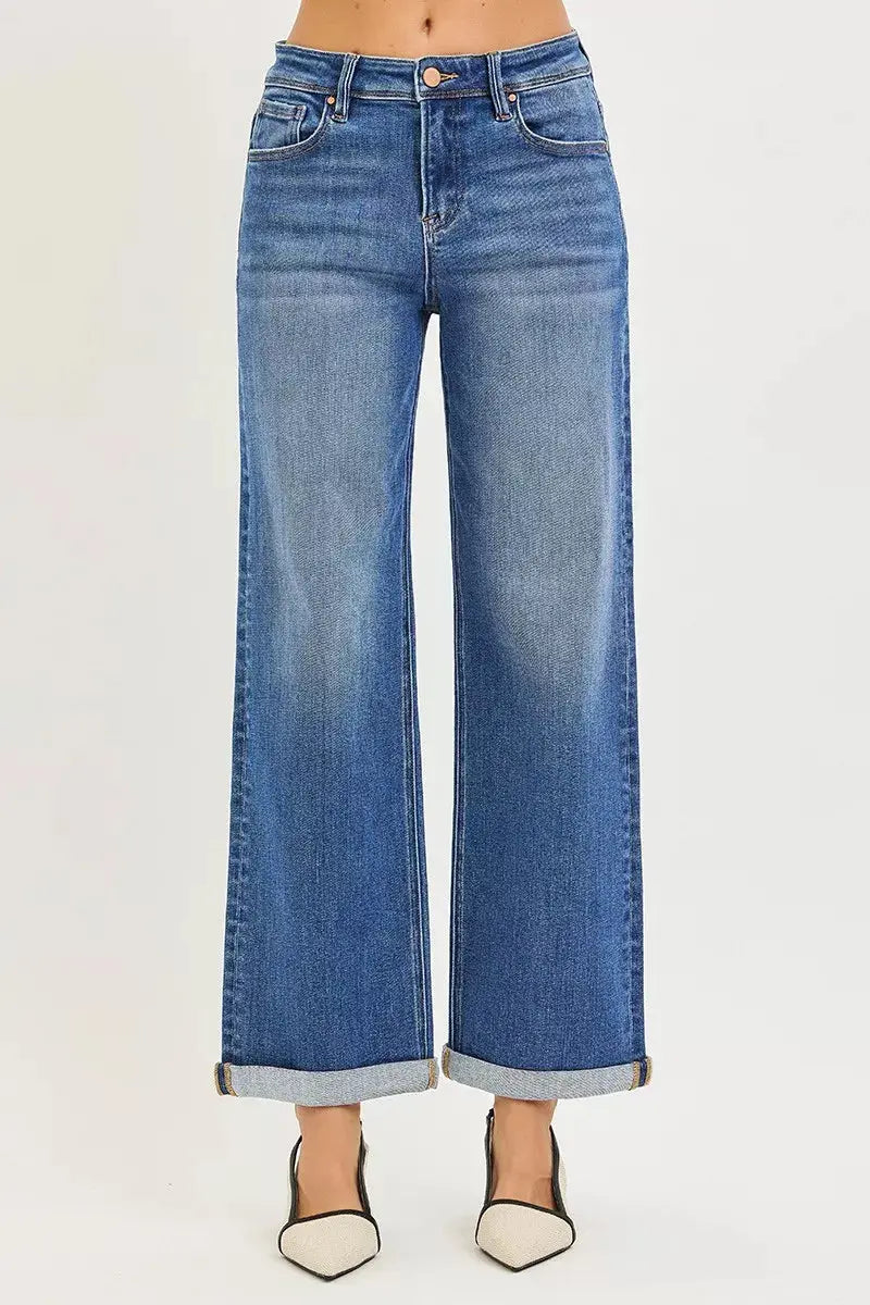 RISEN Jeans - Plus Size High Rise Relaxed Fit Ankle Straight Cuff Jeans - Be Bliss Boutique