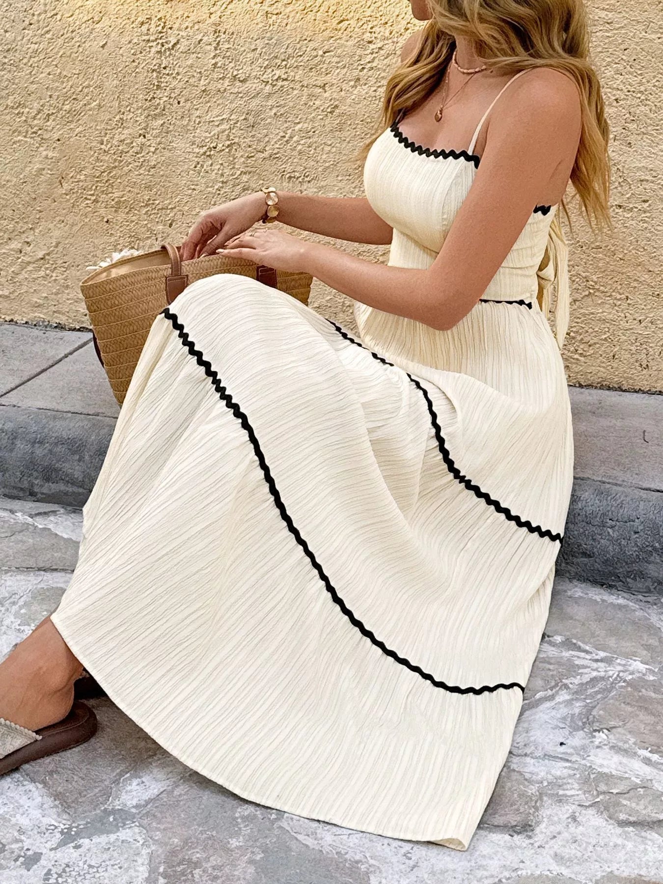 Contrast Trim Tiered Cami Dress - Be Bliss Boutique