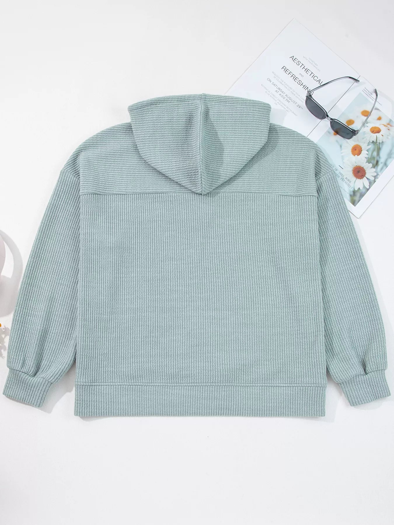 Ribbed Knit Drop Shoulder Hoodie -  Be Bliss Boutique