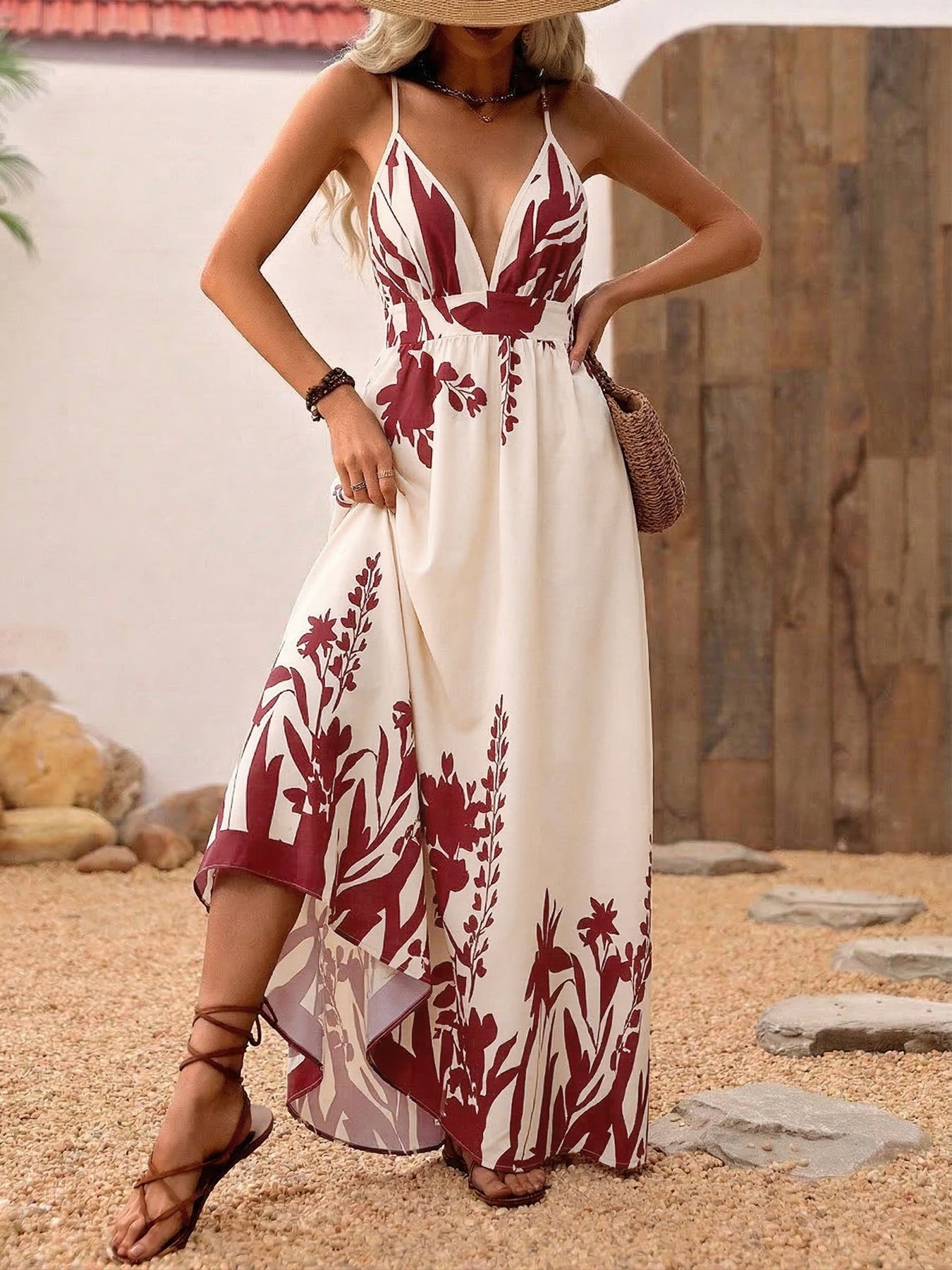 Deep V Neck Spaghetti Strap Maxi Dress - Be Bliss Boutique