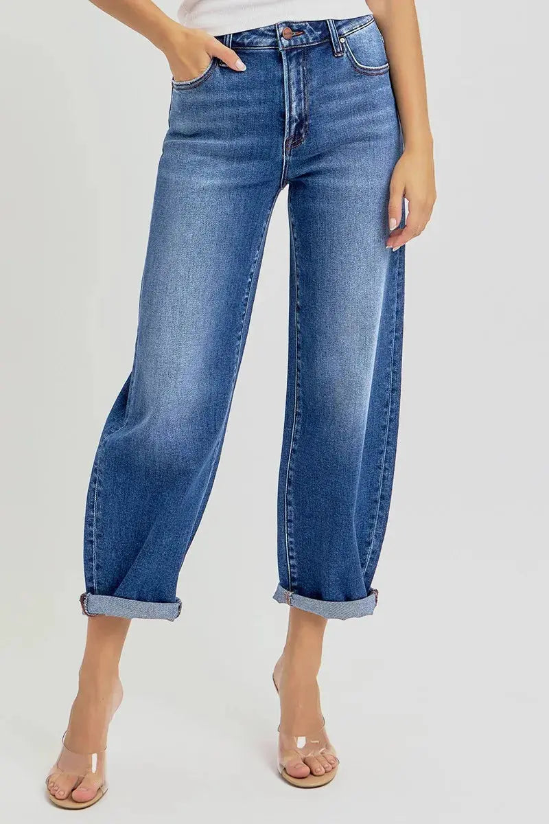 RISEN Full/Plus Size High Rise Crop Mild Barrel Jeans | Be Bliss Boutique
