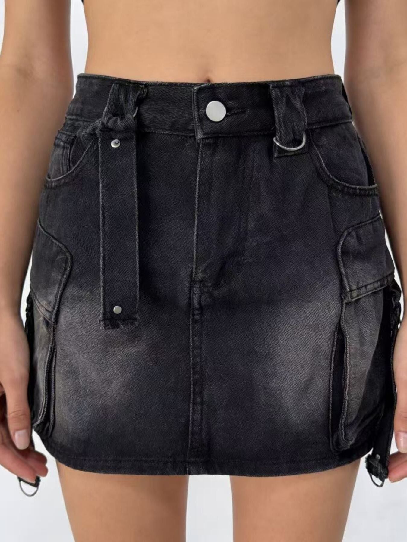 Washed Cargo Denim Skirt - Be Bliss Boutique