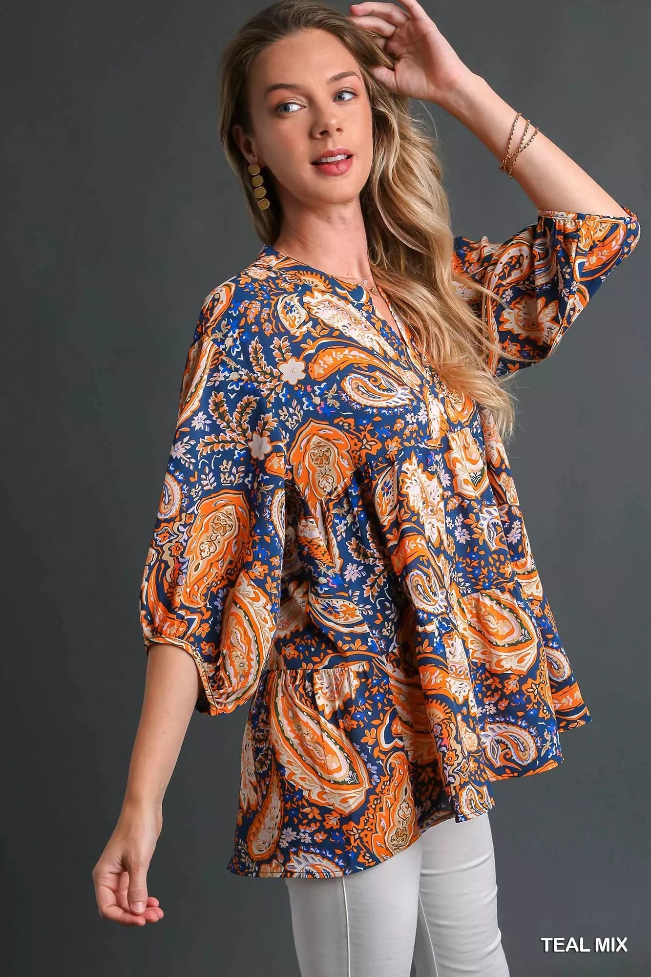 Umgee Mix Paisley Boho Tunic Blouse -  Be Bliss Boutique