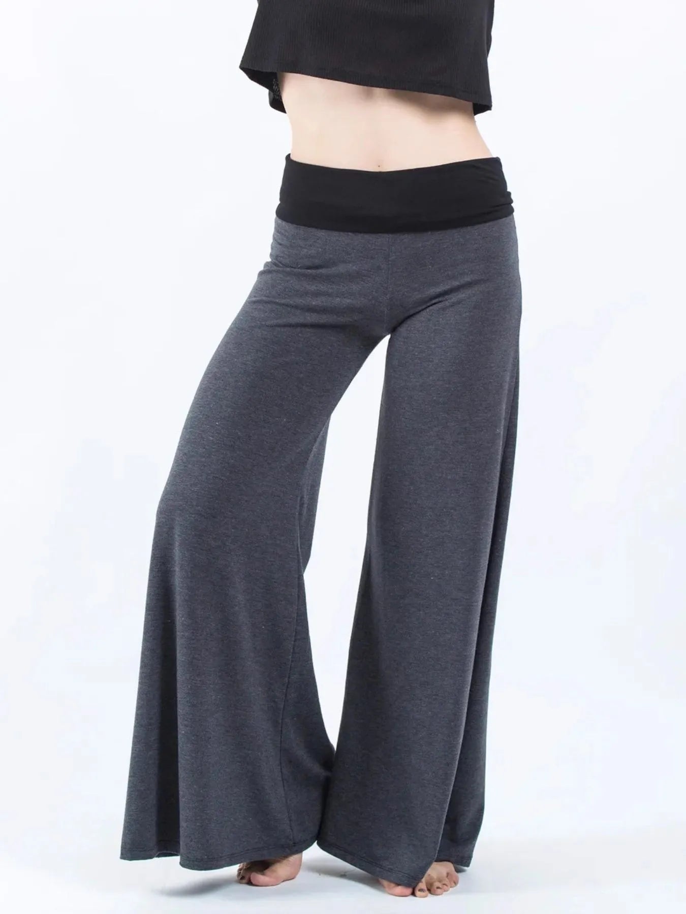 High Waisted Wide Leg Yoga Pants with Contrast Waistband - Be Bliss Boutique