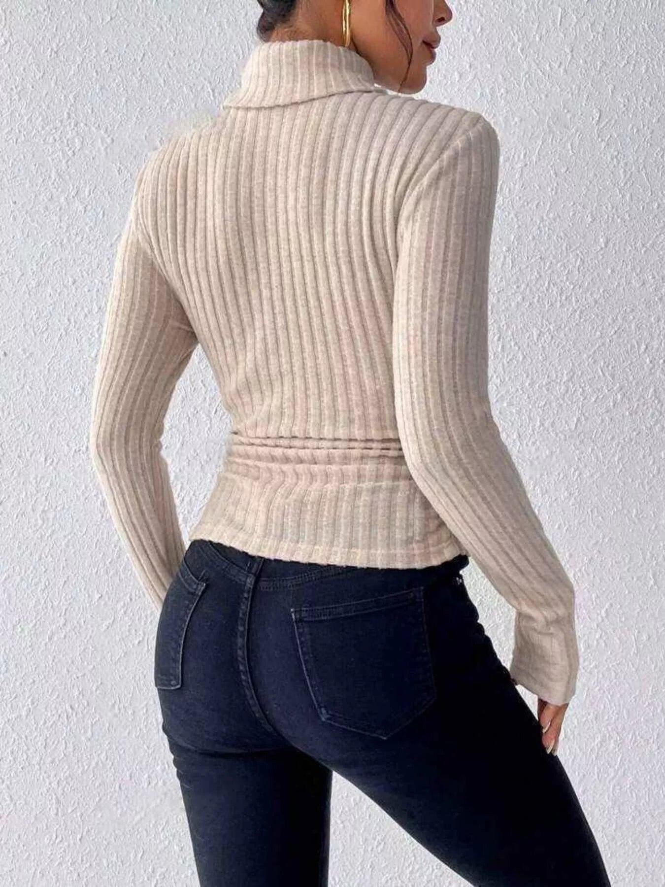 Ribbed Turtleneck Long Sleeve T Shirt - Be Bliss Boutique