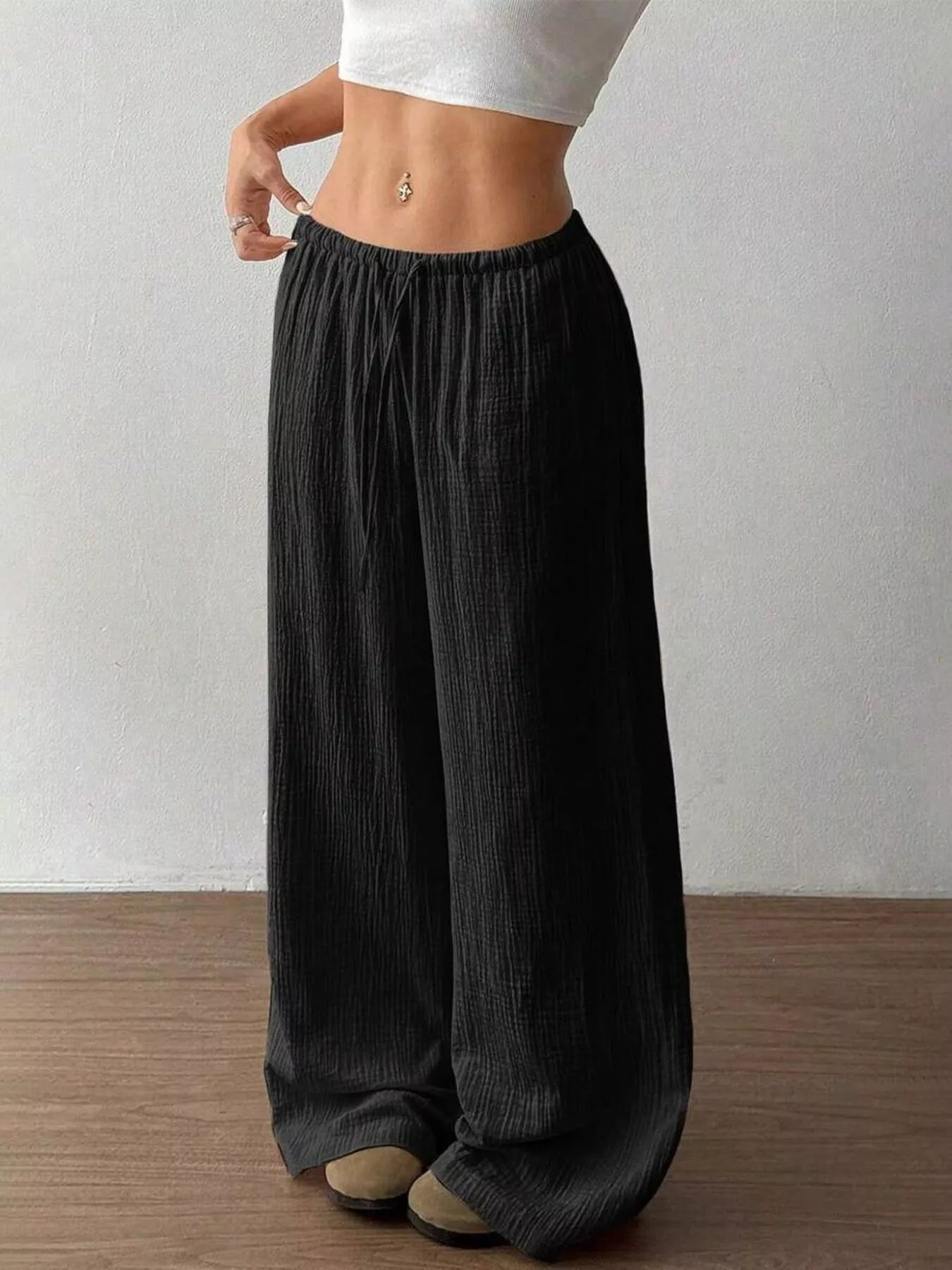 Full Size Drawstring Wide Leg Pants Plus Size -  Be Bliss Boutique