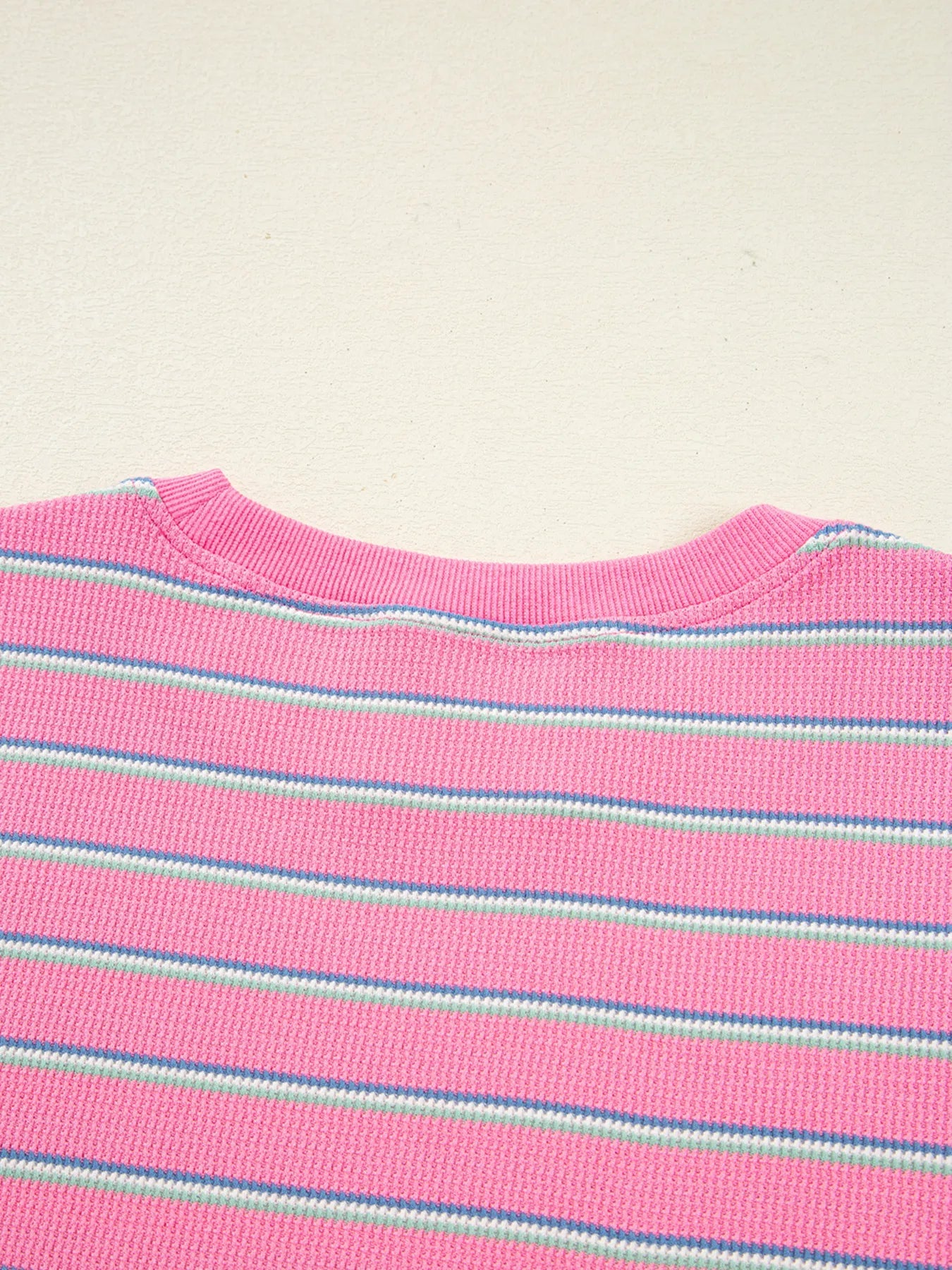 Striped Round Neck Textured Knit Long Sleeve Top -  Be Bliss Boutique