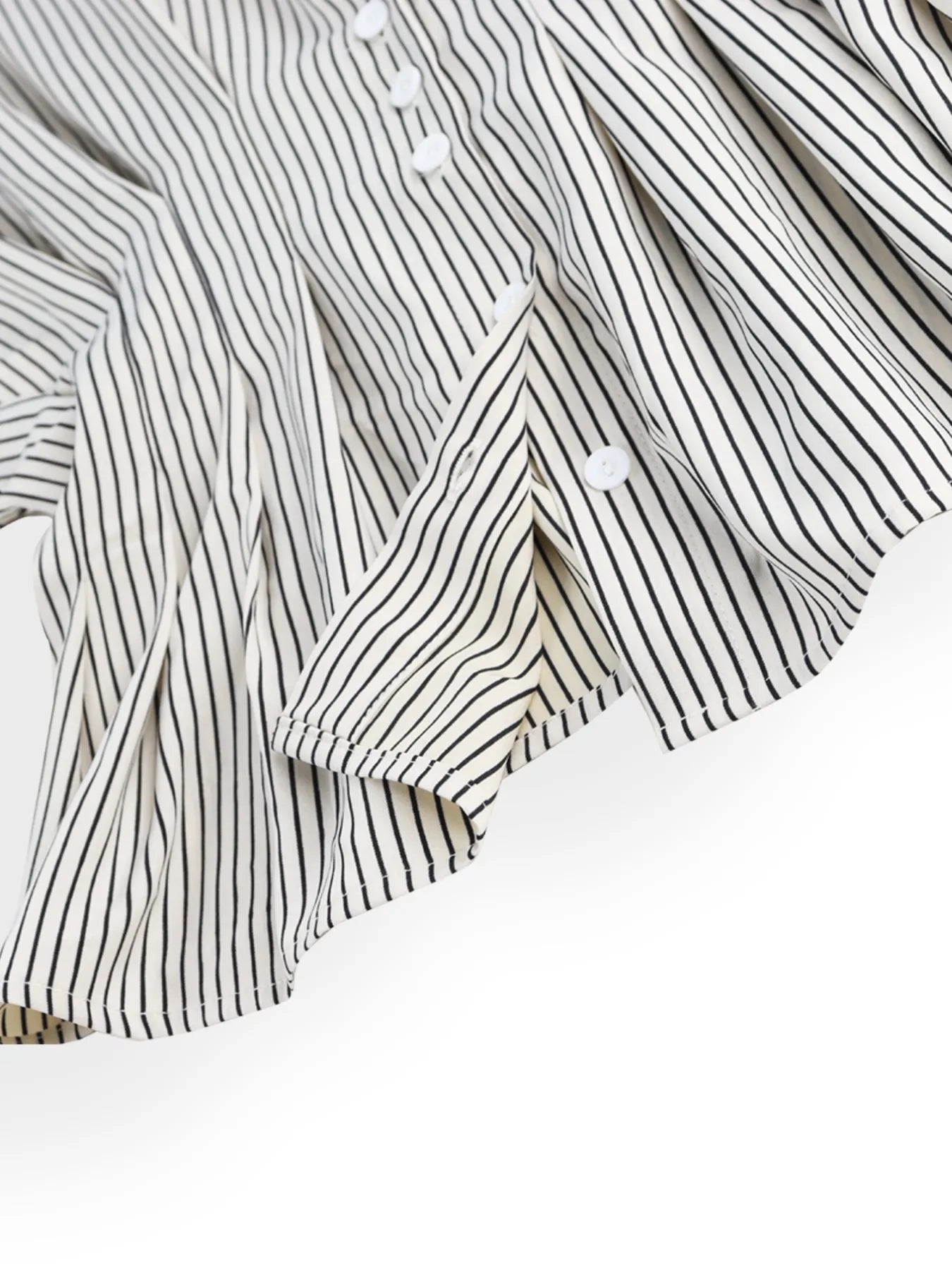 Pinstripe Puff Sleeve Cinched Waist Button Up Shirt -  Be Bliss Boutique