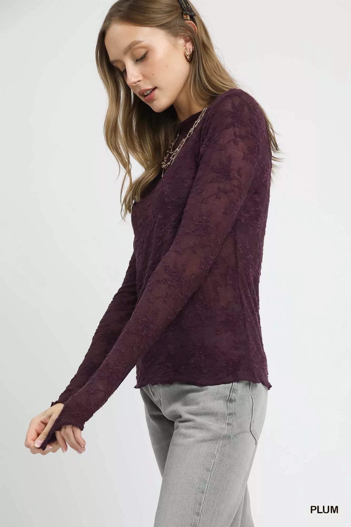 Umgee Lace Sheer Long Sleeve Top -  Be Bliss Boutique