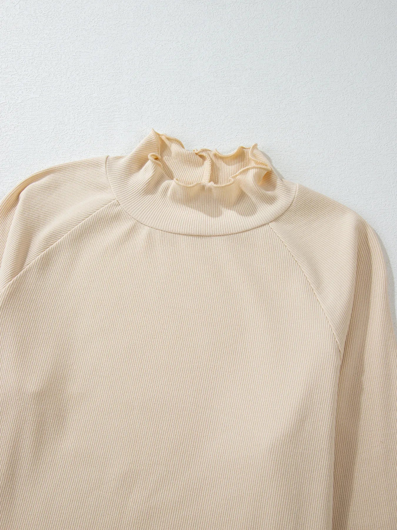 Ribbed Knit Lettuce Trim Mock Neck Long Sleeve Top -  Be Bliss Boutique