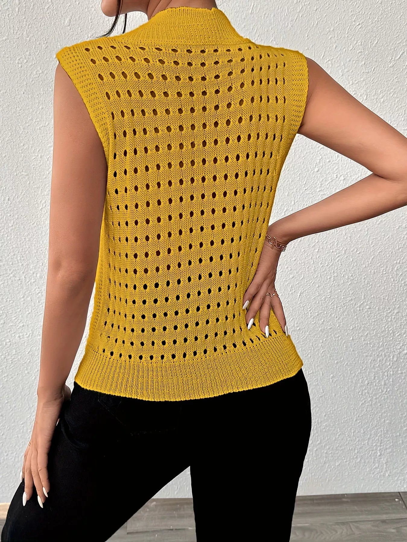 Hollow Out Round Neck Knit Tank -  Be Bliss Boutique
