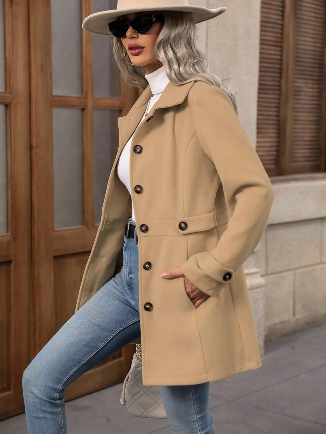 Button Up Long Sleeve Coat -  Be Bliss Boutique