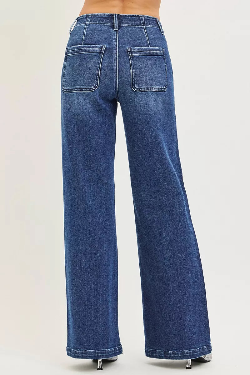 RISEN Jeans - High Rise Wide Leg Slanted Pocket Jeans - Be Bliss Boutique