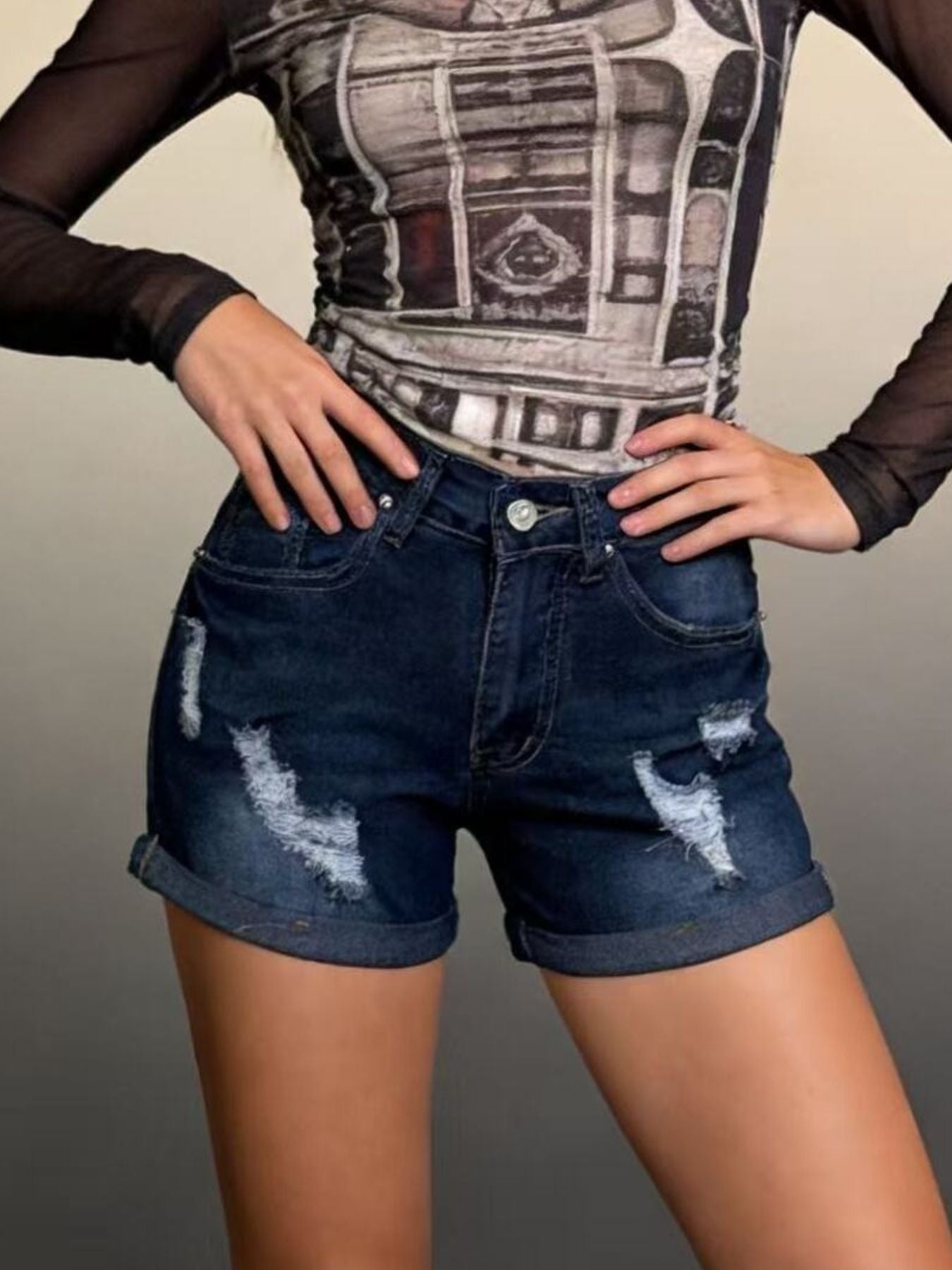 Washed Distressed Denim Shorts - Be Bliss Boutique