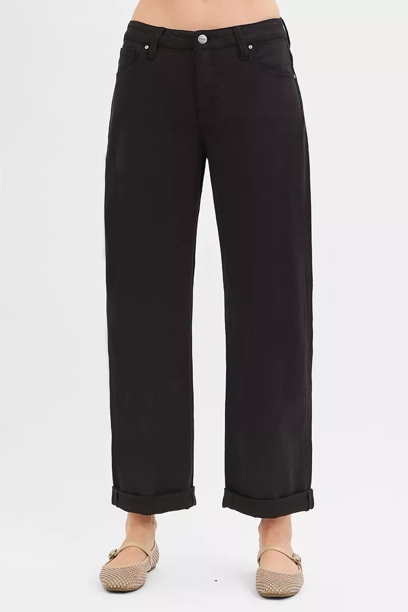 RISEN Tummy Control Mid Rise Ankle Barrel Relaxed Baggy - Be Bliss Boutique